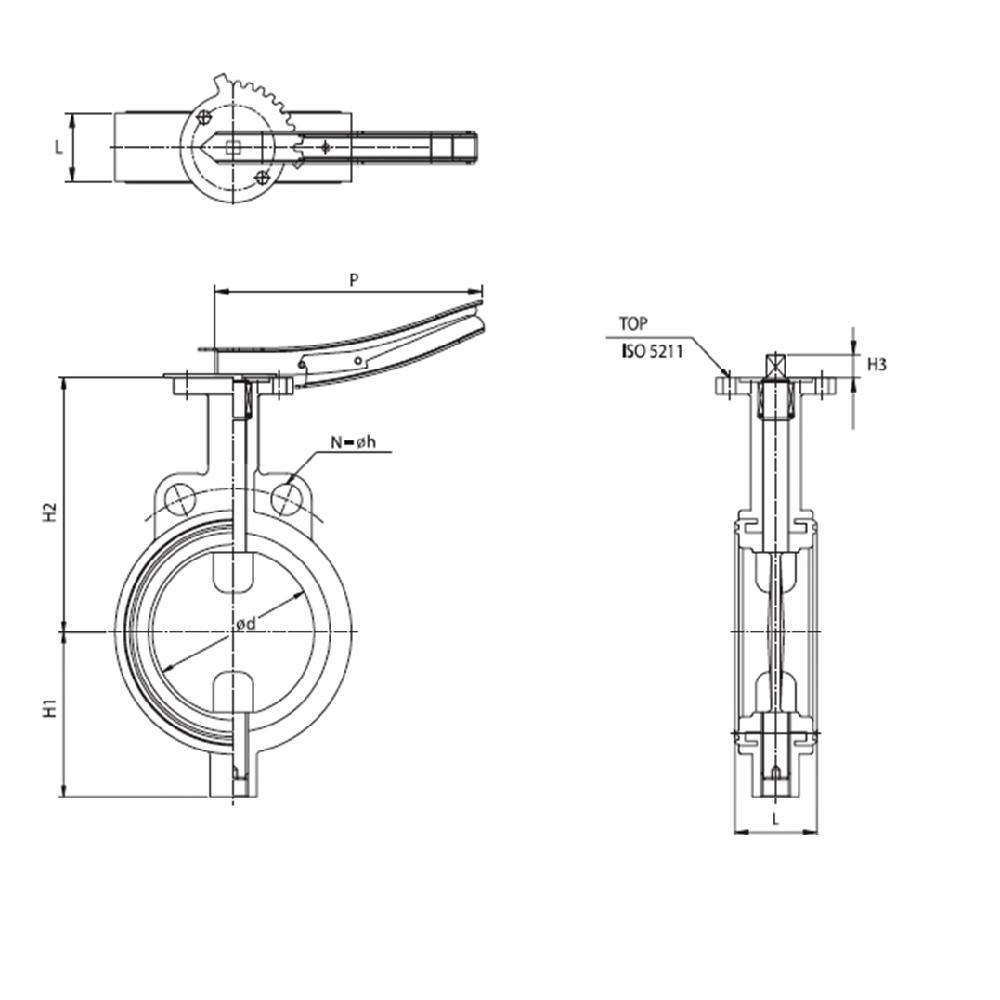 DOW Valve Korea, Cast Iron Body, EPDM seat, Wafer Type, Butterfly Valve Operating Lever Operated
